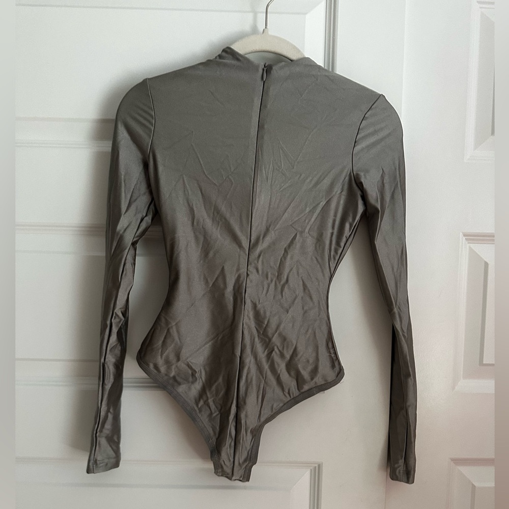 SKIMS Disco Front Zip Bodysuit Silver